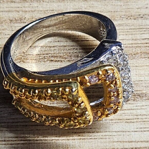 18K GE Silver, Gold, and Bronze Tone Multi-Layered/Armor Ring - Size 5 - Picture 4 of 8